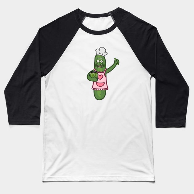 Chef pickle holding jar of pickles cartoon Baseball T-Shirt by ballooonfish